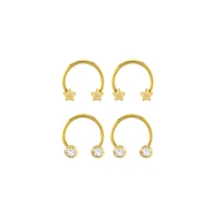 Multi-Pack Round CZ Goldtone Star Horseshoe Rings 4 Pack - 16 Gauge