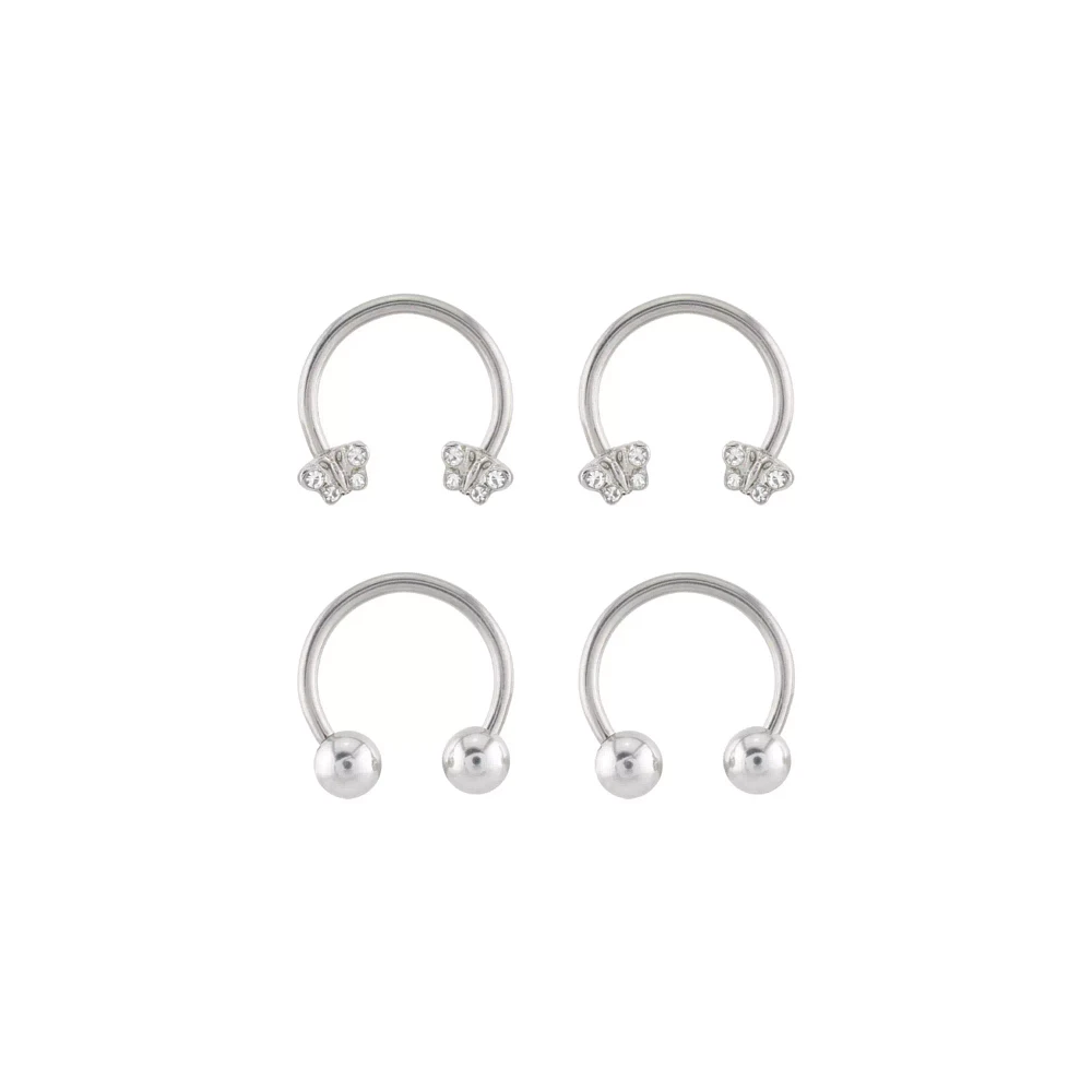 Multi-Pack CZ Silvertone Butterfly Titanium Horseshoe Rings 4 Pack - 16 Gauge