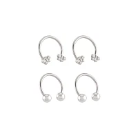Multi-Pack CZ Silvertone Butterfly Titanium Horseshoe Rings 4 Pack - 16 Gauge