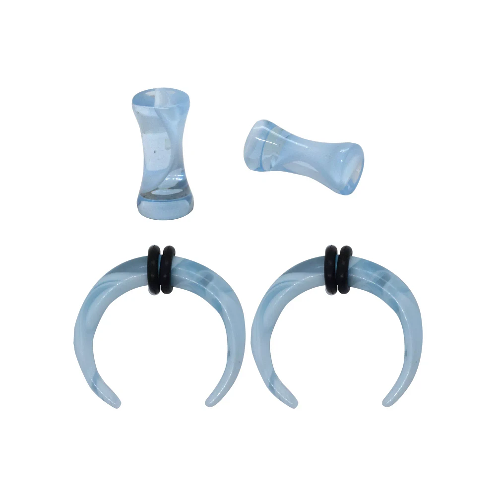 Multi-Pack Light Blue Marble Acrylic Pinchers and Plugs - 2 Pair