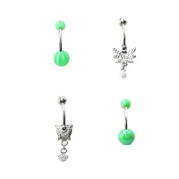 Multi-Pack Green Leaf Dangle Belly Rings 4 Pack - 14 Gauge