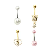 Multi-Pack Pink Heart Dangle Belly Rings 4 Pack - 14 Gauge