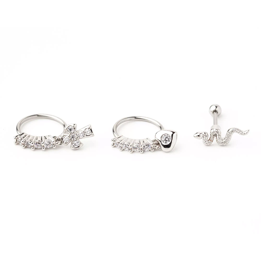 Multi-Pack CZ Snake and Cross Hoop and Cartilage Earrings 3 Pack - 18 Gauge
