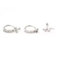 Multi-Pack CZ Snake and Cross Hoop and Cartilage Earrings 3 Pack - 18 Gauge