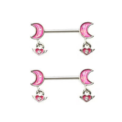 Pink Moon Dangle Nipple Barbells - 16 Gauge