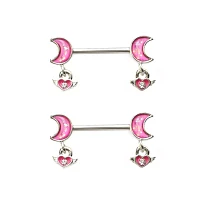 Pink Moon Dangle Nipple Barbells - 16 Gauge
