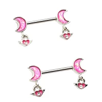 Pink Moon Dangle Nipple Barbells - 16 Gauge