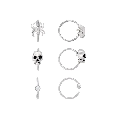 Multi-Pack CZ Spider and Skull Hoop and Half Hoop Nose Rings 6 Pack - 20 Gauge