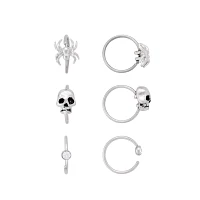 Multi-Pack CZ Spider and Skull Hoop and Half Hoop Nose Rings 6 Pack - 20 Gauge