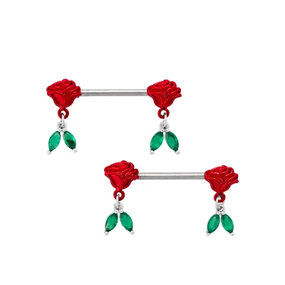 Rose Dangle Nipple Barbells - 14 Gauge