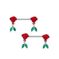 Rose Dangle Nipple Barbells - 14 Gauge