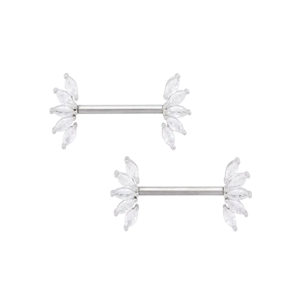 CZ Marquise Gem Nipple Barbells - 14 Gauge