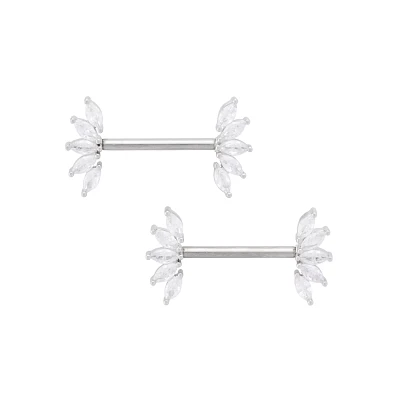 CZ Marquise Gem Nipple Barbells - 14 Gauge