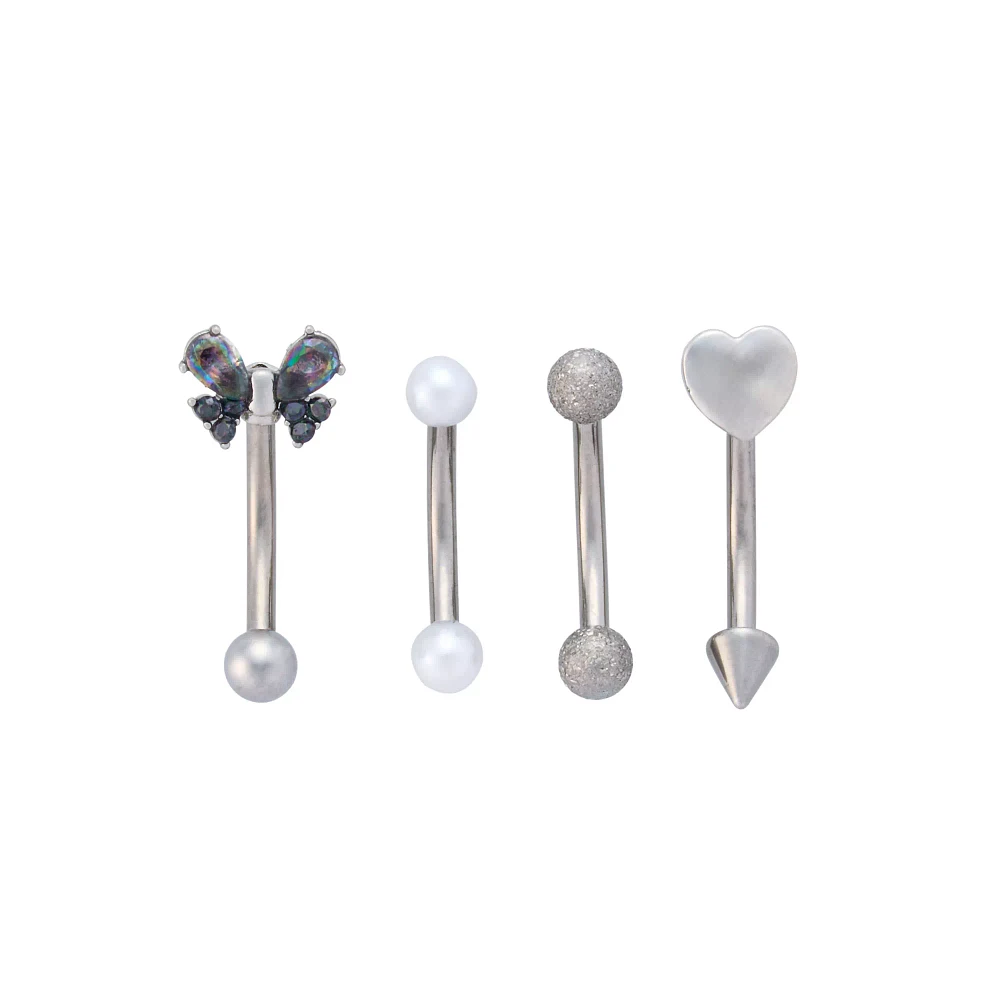 Multi-Pack Titanium Heart and Butterfly Curved Barbells 4 Pack - 16 Gauge