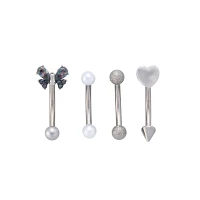 Multi-Pack Titanium Heart and Butterfly Curved Barbells 4 Pack - 16 Gauge