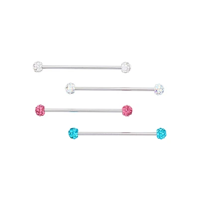 Multi-Pack CZ Clear Pink and Blue Pave Industrial Barbells 4 Pack - 14 Gauge