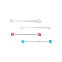 Multi-Pack CZ Clear Pink and Blue Pave Industrial Barbells 4 Pack - 14 Gauge