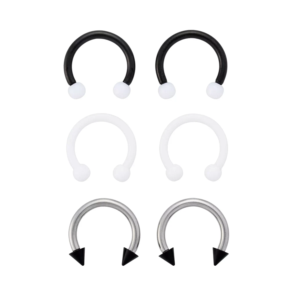 Multi-Pack Black and Silvertone Horseshoe Rings 3 Pair