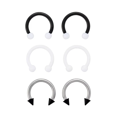 Multi-Pack Black and Silvertone Horseshoe Rings 3 Pair