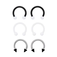 Multi-Pack Black and Silvertone Horseshoe Rings 3 Pair