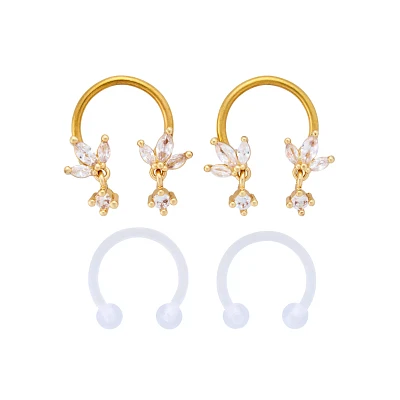 Multi-Pack CZ Marquis Fan Goldtone Horseshoe Rings 2 Pair - 16 Gauge