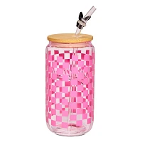 Playboy Checkered Glass Cup with Straw - 16 oz.