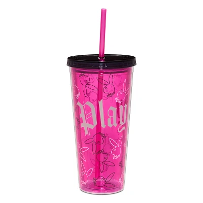 Playboy Bunny Gothic Print Cup with Straw - 20 oz.