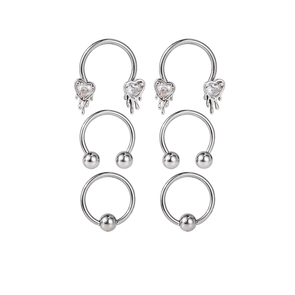 Multi-Pack Drippy Heart Horseshoe Rings 6 Pack - 16 Gauge