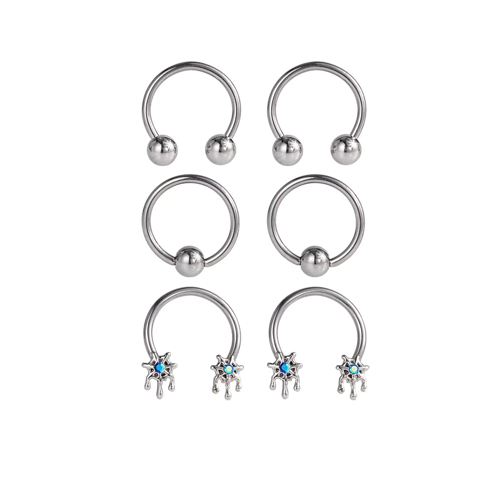 Multi-Pack Drippy Spider Web Horseshoe Rings 6 Pack - 16 Gauge