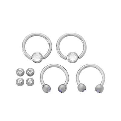 Multi-Pack CZ Purple Titanium Captives and Horseshoe Rings 4 Pack - 16 Gauge