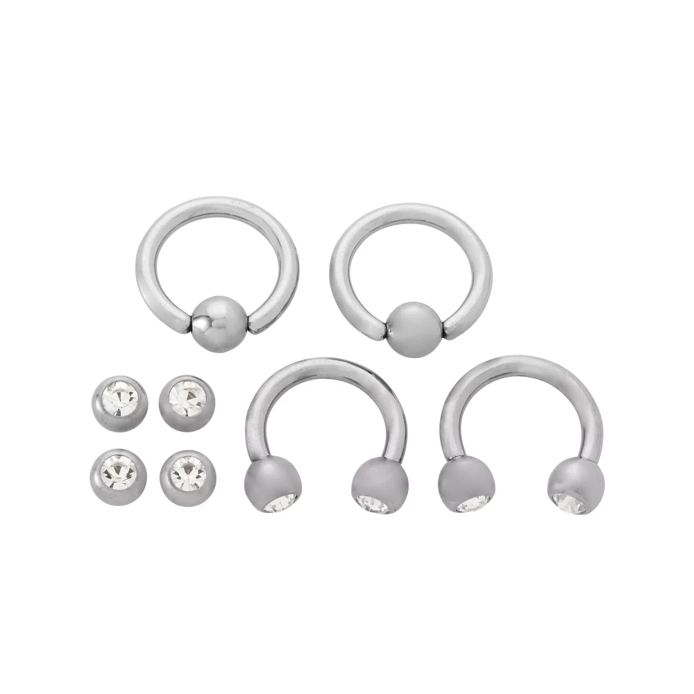 Multi-Pack CZ Titanium Captive Closure and Horseshoe Rings with Extra Balls 4 Pack - 14 Gauge