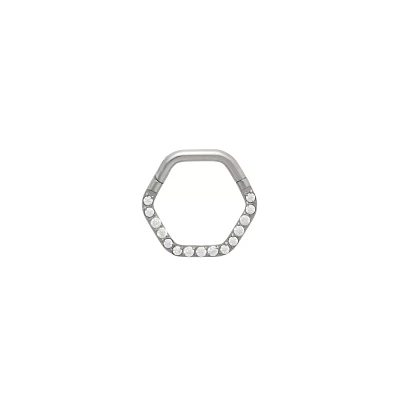 Titanium CZ Hexagon Hinged Hoop Ring - 16 Gauge