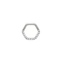 Titanium CZ Hexagon Hinged Hoop Ring - 16 Gauge