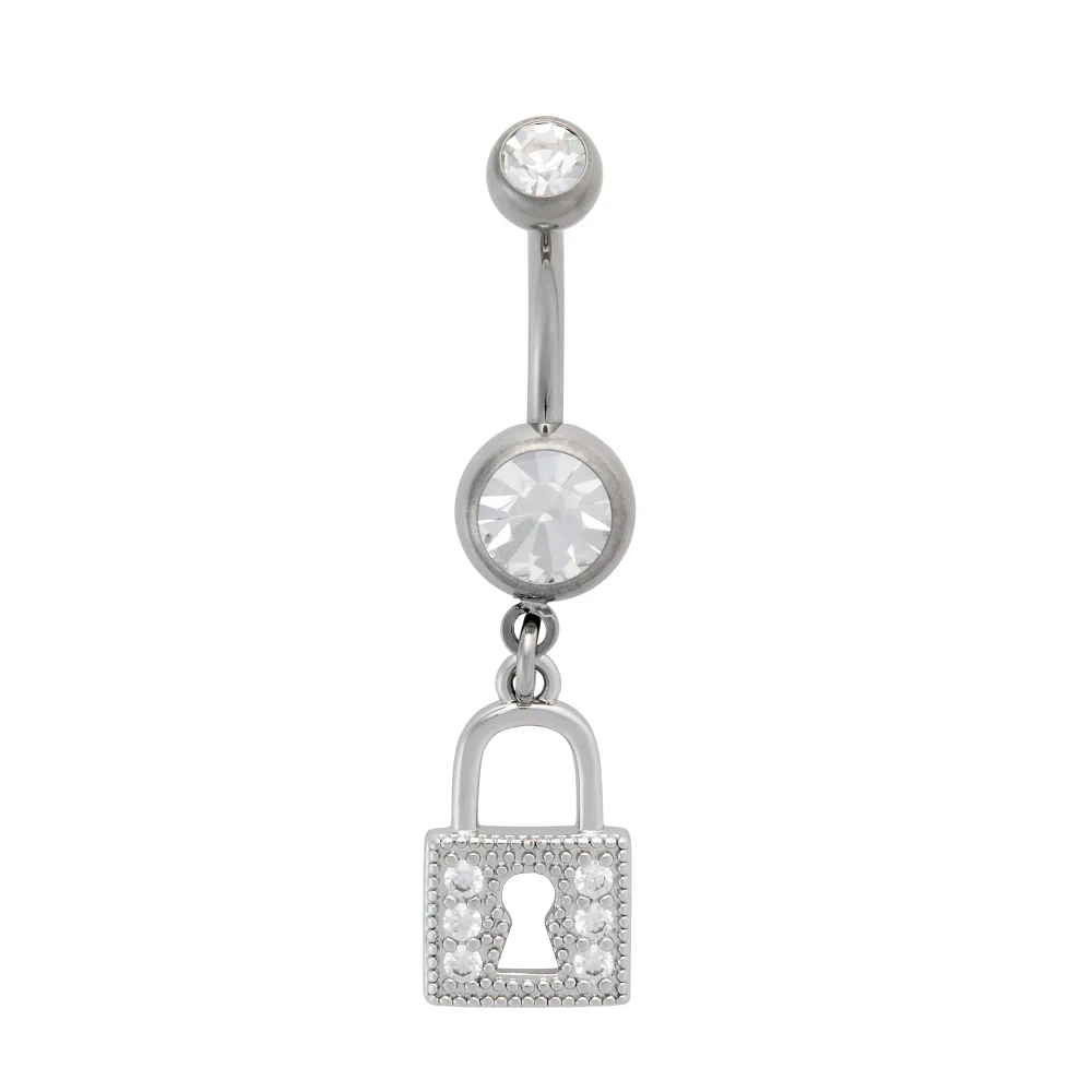Titanium Lock Dangle Belly Ring - 14 Gauge