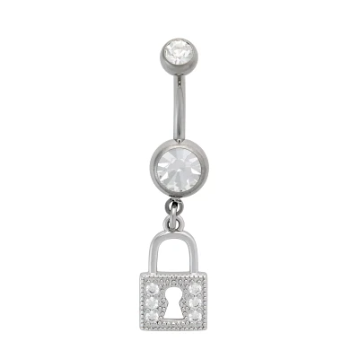 Titanium Lock Dangle Belly Ring - 14 Gauge
