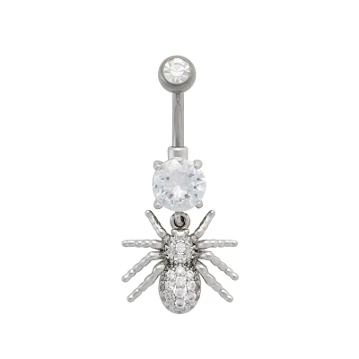 Silver Titanium and CZ Spider Dangle Belly Ring - 14 Gauge