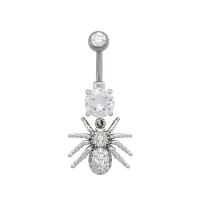Silver Titanium and CZ Spider Dangle Belly Ring - 14 Gauge