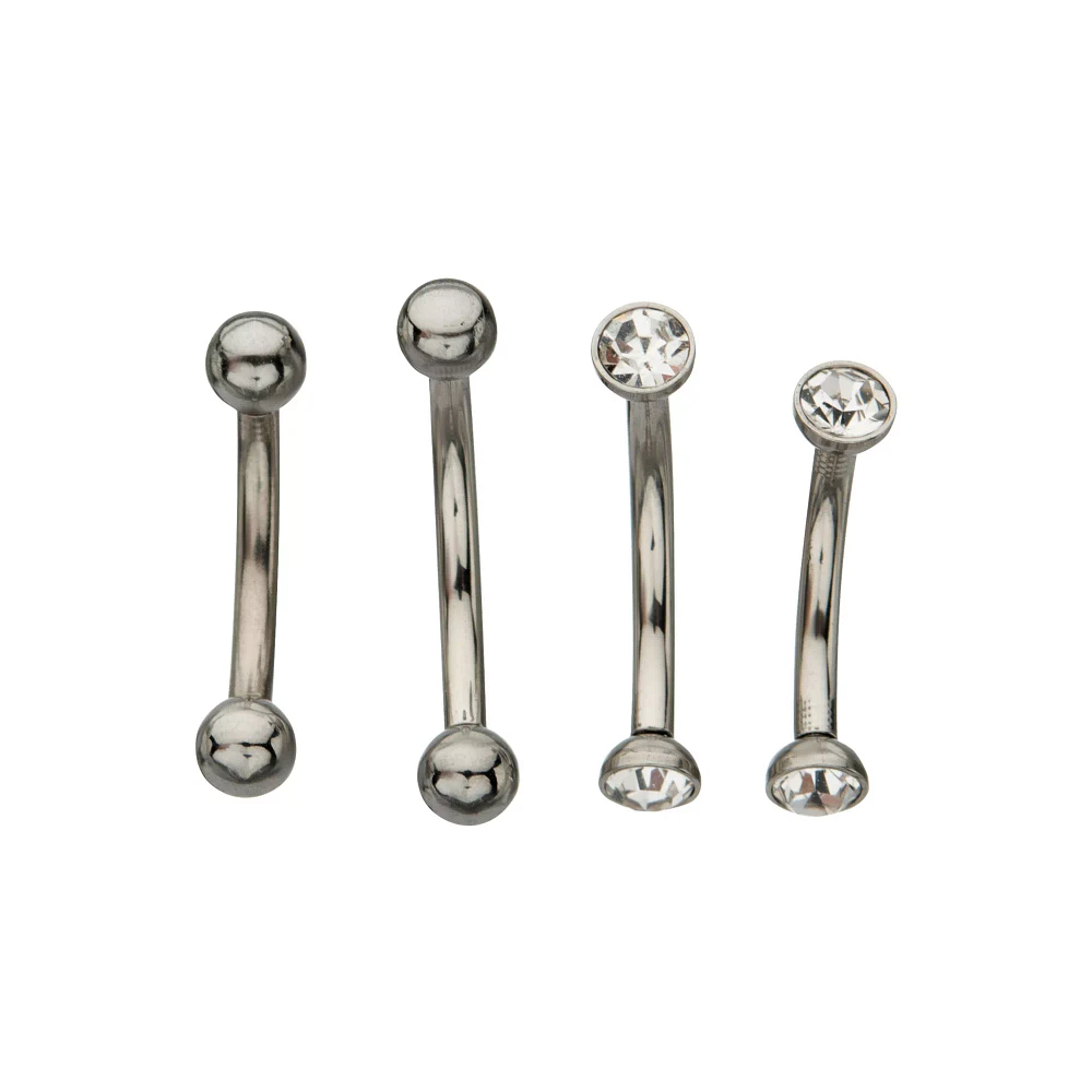 Multi-Pack Silver Plated CZ Curved Barbells 4 Pack - 16 Gauge