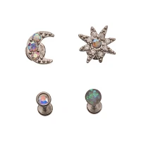 Multi-Pack CZ Sun and Moon Labret Lip Rings 4 Pack - 16 Gauge