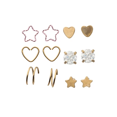 Multi-Pack Goldtone Heart Star Pin and Hoop Nose Rings 12 Pack - 20 Gauge