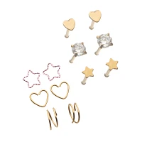 Multi-Pack Goldtone Heart Star Pin and Hoop Nose Rings 12 Pack - 20 Gauge