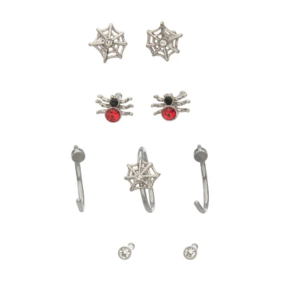 Multi-Pack CZ Spider and Spider Web Hoop and Pin Nose Rings 9 Pack - 20 Gauge