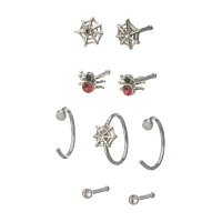 Multi-Pack CZ Spider and Spider Web Hoop and Pin Nose Rings 9 Pack - 20 Gauge