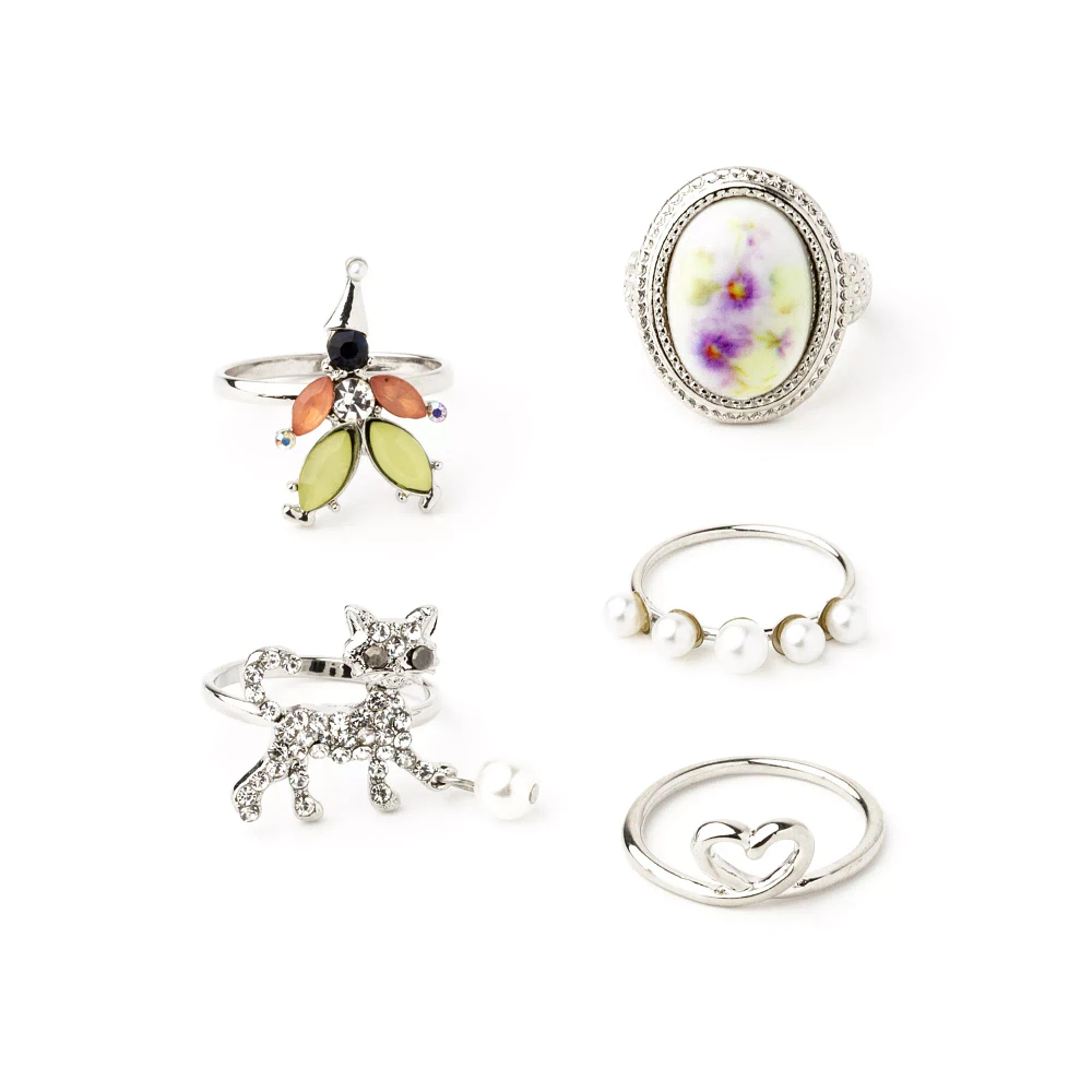 Multi-Pack Cat Heart Floral Rings - 5 Pack