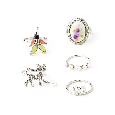 Multi-Pack Cat Heart Floral Rings - 5 Pack