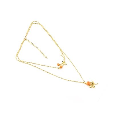 Goldtone Peach Rose Double Chain Necklace