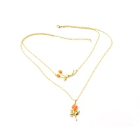 Goldtone Peach Rose Double Chain Necklace
