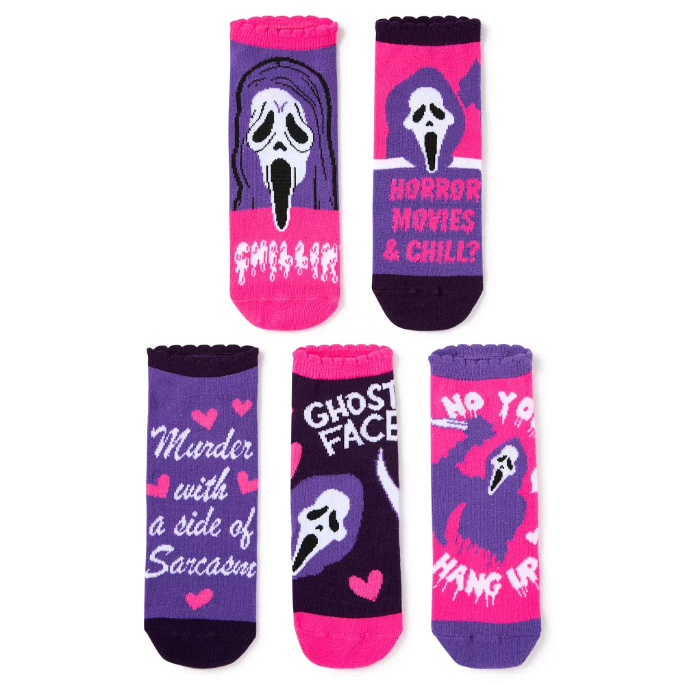 Pink Ghost Face No Show Socks - 5 Pair