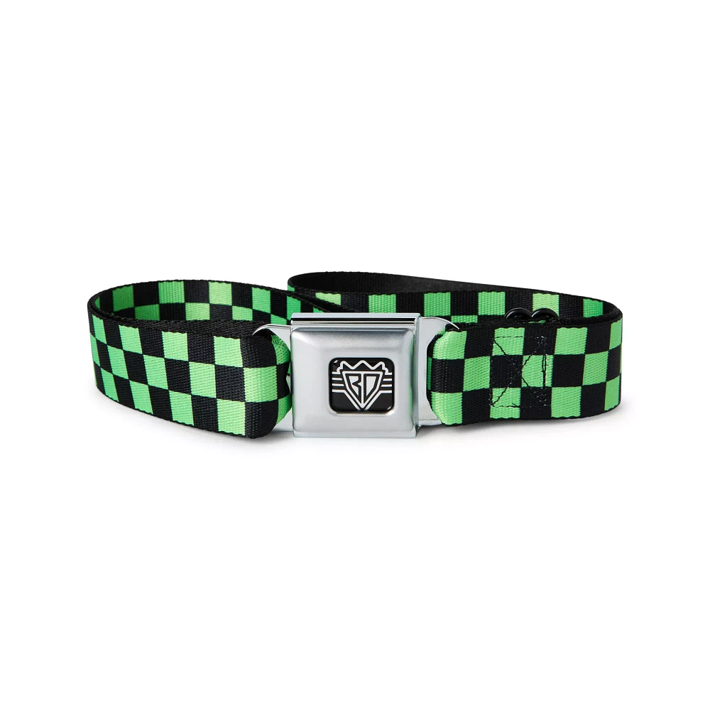 Buckle-Down Neon Green and Black Checkered Seatbelt Belt