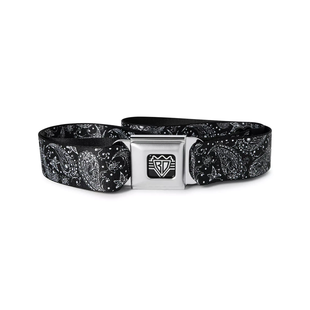 Buckle-Down Black and White Paisley Seatbelt Belt